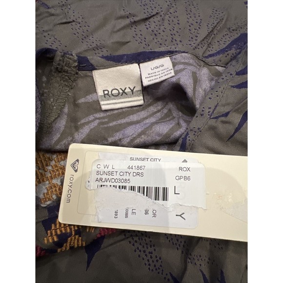 Roxy Sunset City Sun Dress Women Large New With Tags Gray Embroidered Flowy - Picture 8 of 8